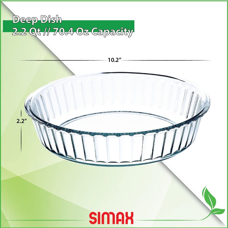 SIMAX Glass Pie Pan for Baking, 10.25 Inch Deep Round Pie Plate Dish Great For Apple, Pumpkin, Holiday Pies, Fluted Pie Holder, Oven Safe Tray, Borosilicate Glass Cake Tin - Image 3